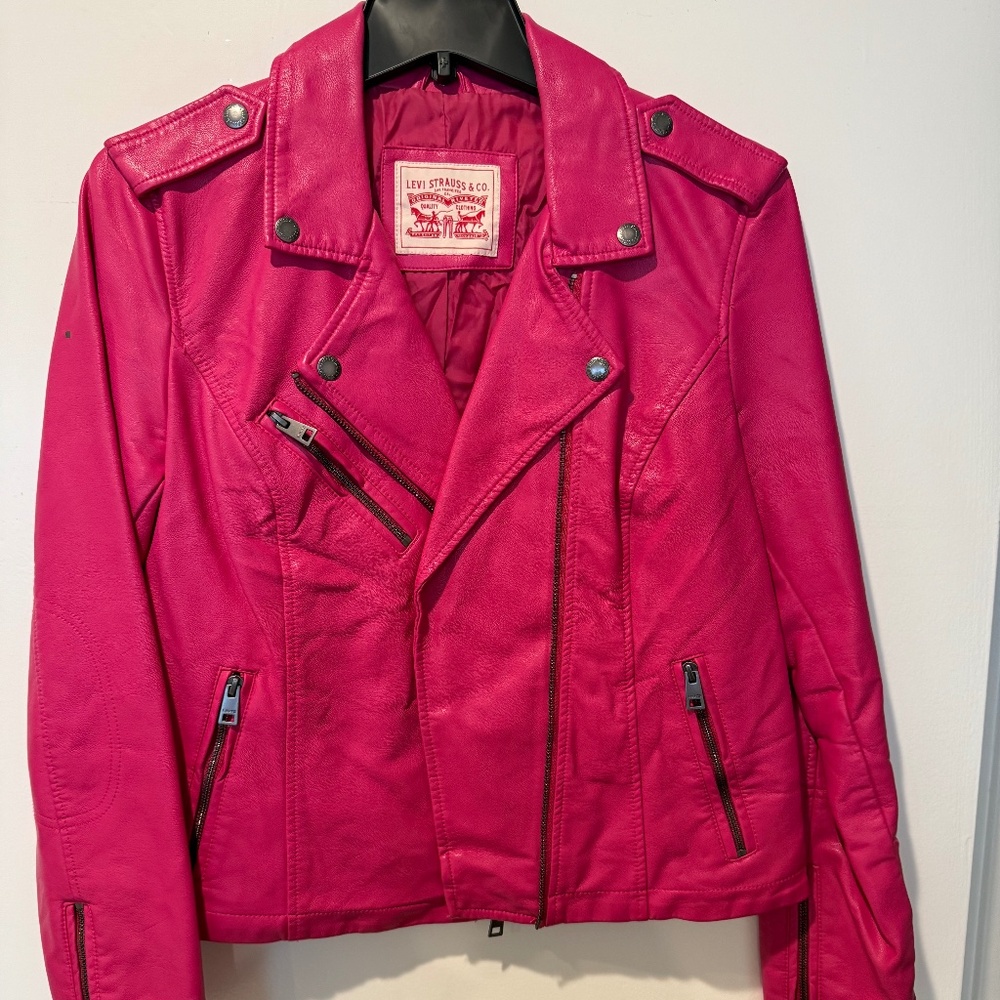 Pink Leather Jacket Levi Medium